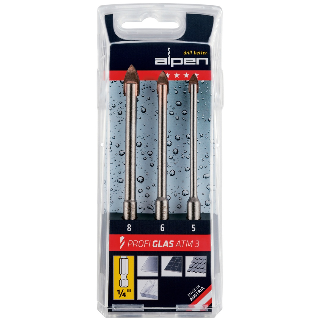 Alpen-Maykestag Hartmetall-Glasbohrer Kassette Profi Glas ATM 3,3 tlg. (289)