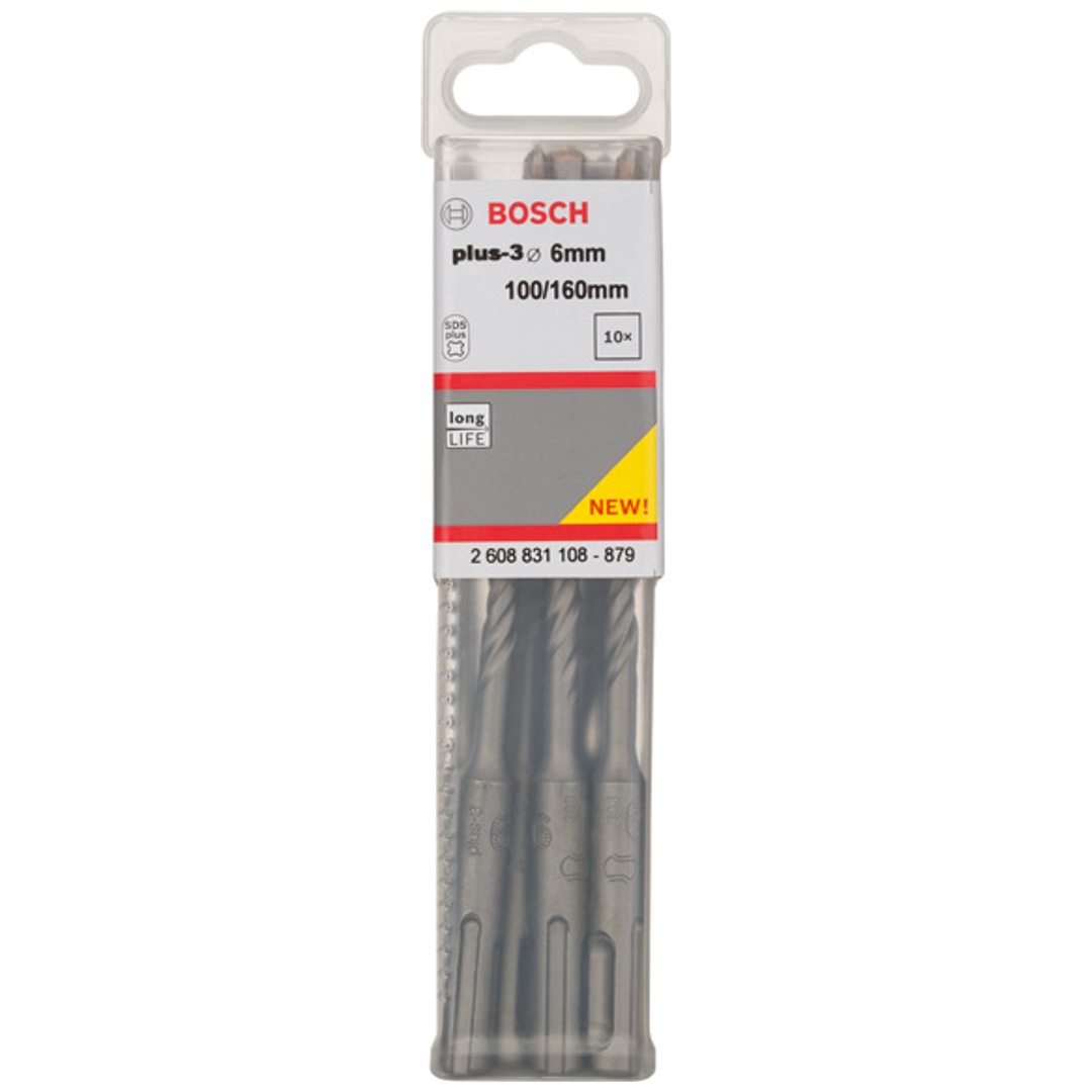 Bosch Hammerbohrer SDS-plus, plus-3, 6 x 100 x 160 mm, (10 Stk.)