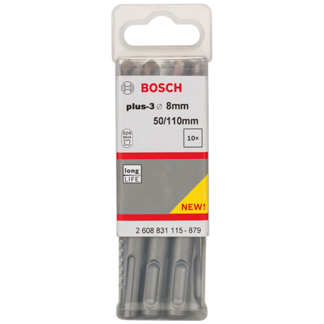 Bosch Hammerbohrer SDS-plus, plus-3, 8 x 50 x 110 mm, (10 Stk.)