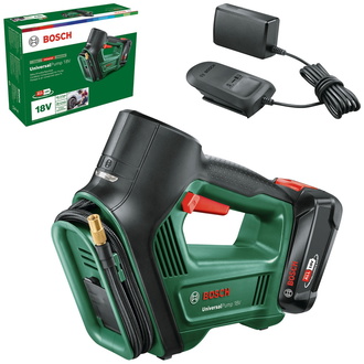 Bosch Akku-Druckluftpumpe UniversalPump 18V, incl. 1x Akku PBA 2 Ah, Ladegerät, Zubehör, Karton