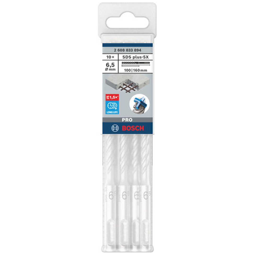 Bosch PRO Hammerbohrer SDS-plus-5X, 6,5 x 100 x 160 mm, (10 Stk.)