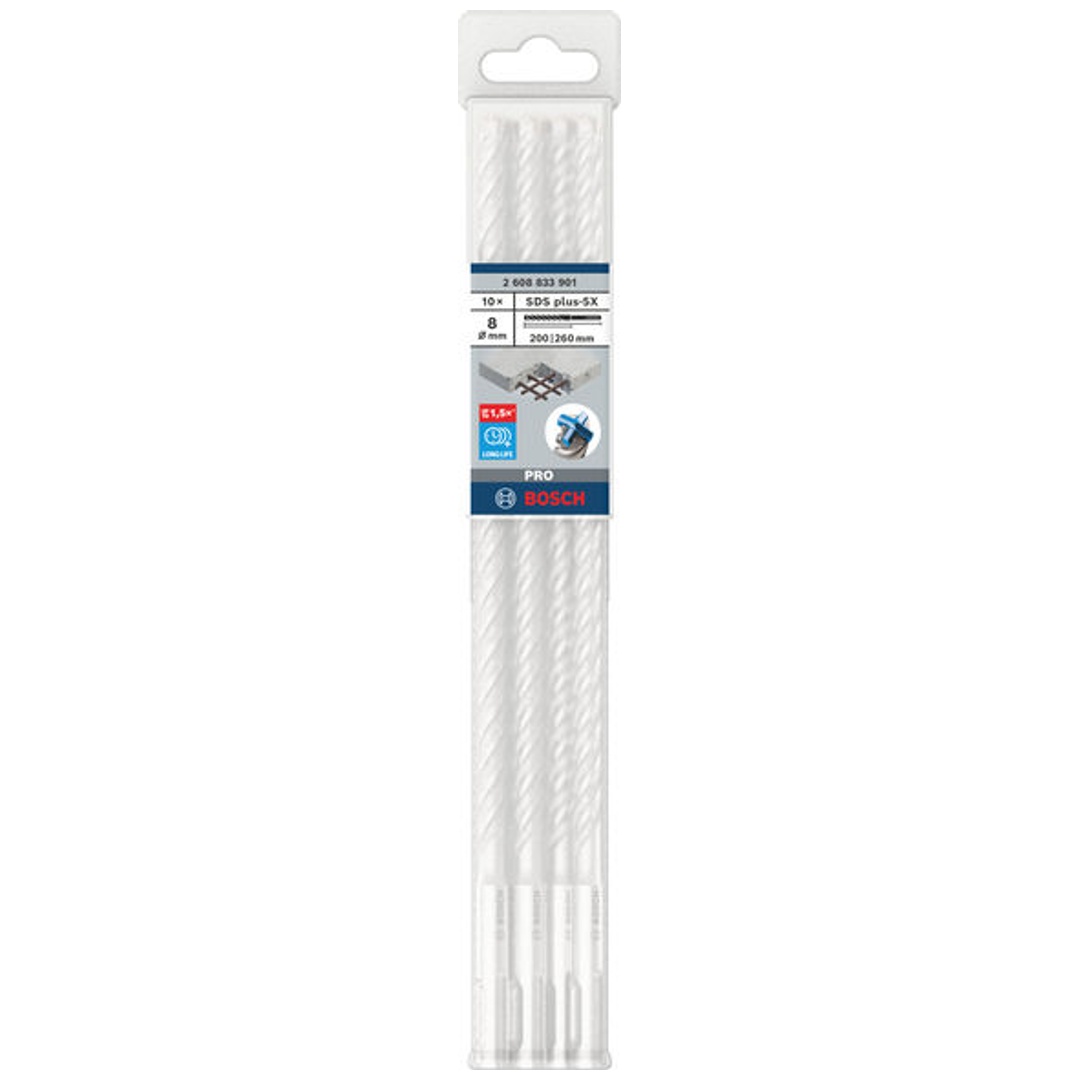 Bosch PRO Hammerbohrer SDS-plus-5X, 8 x 200 x 260 mm, (10 Stk.)