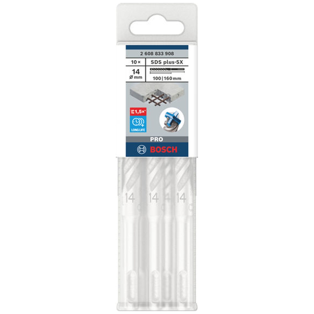 Bosch PRO Hammerbohrer SDS-plus-5X, 14 x 100 x 160 mm, (10 Stk.)