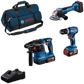 Bosch Combo Kit Combo Kit 18V (3): GSB 18V-45+GWS 18V-10+GBH 18V-22+2x 5.0Ah+1x 5.5Ah