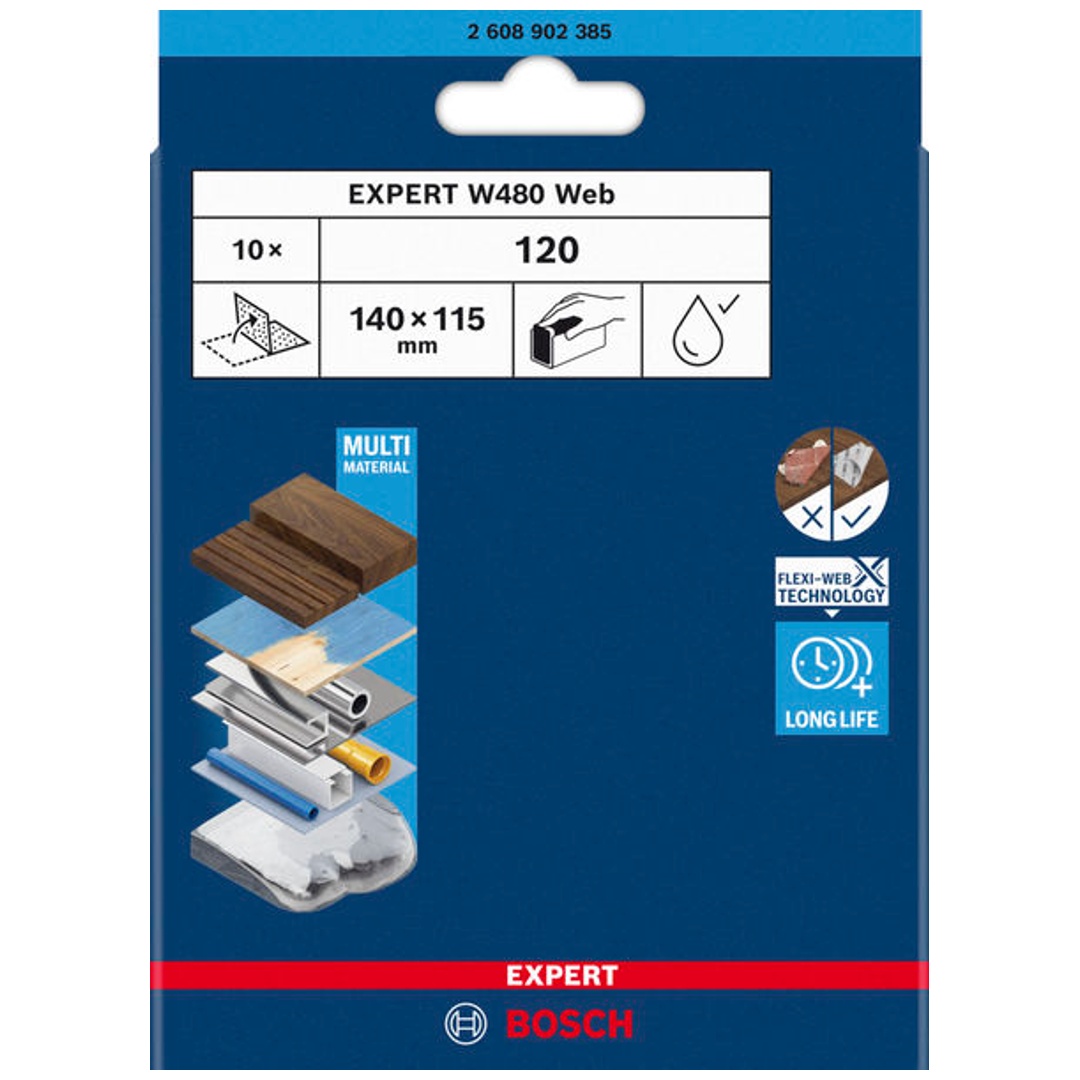 Bosch Schleifblatt ExW480 web, G120, 115 x 140 mm, (10 Stk.)