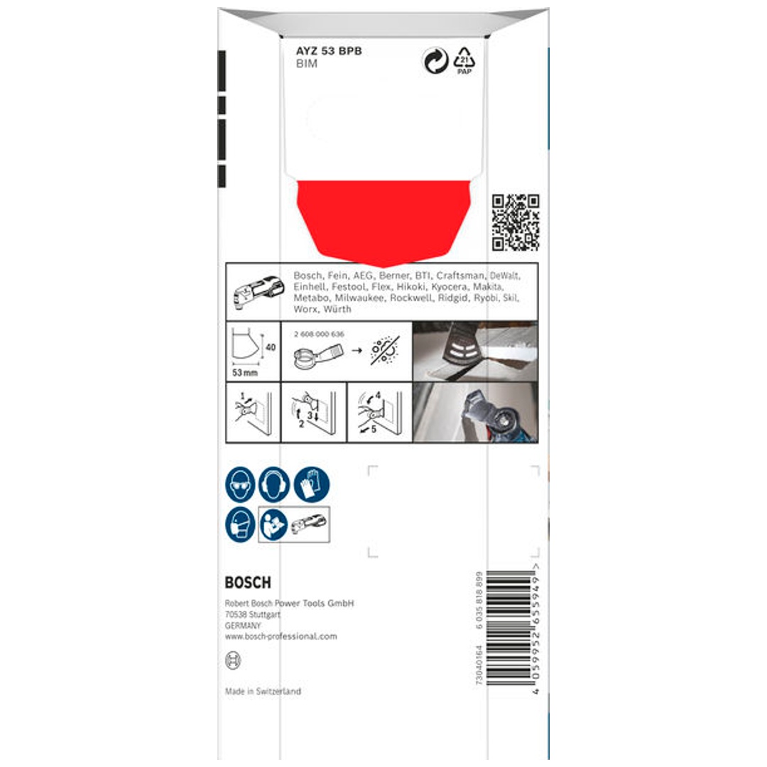 Bosch PRO Dual-Tec-Sägeblatt AYZ 53 BPB für Multifunktionswerkzeuge, 53 x 40 mm, Art.Nr. 2608669115