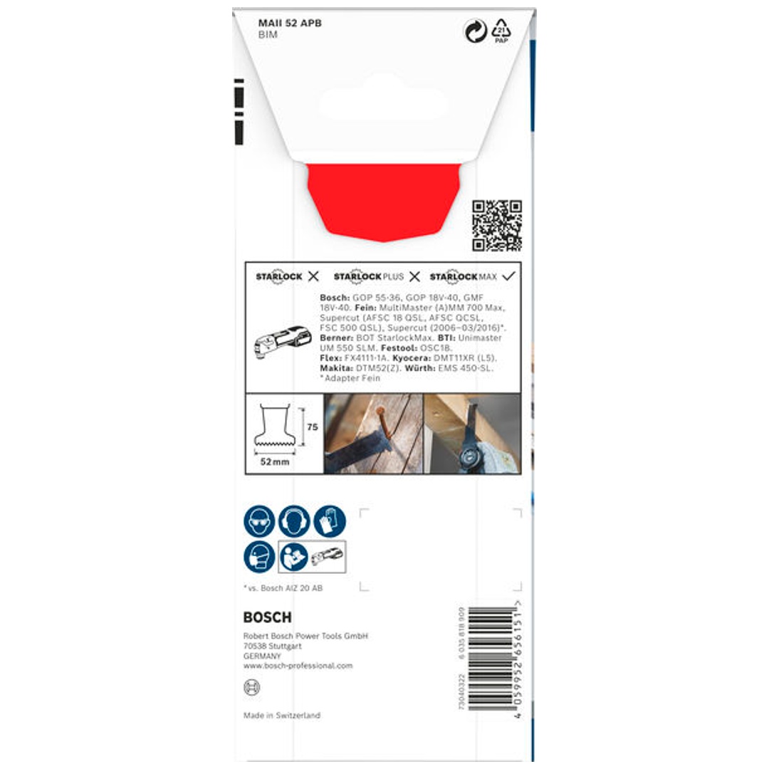 Bosch PRO Tauchsägeblatt MAII 52 APB für Multifunktionswerkzeuge, 52 x 75 mm, Art.Nr. 2608669136