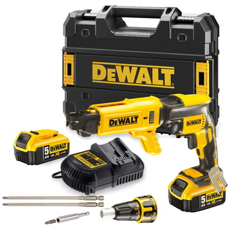 DeWalt Akku-Schnellbauschrauber-Set, 18 V, incl. 2x Akku XR 5 Ah, Schnellladegerät, Zubehör, TSTAK-Box