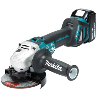 Makita Akku-Winkelschleifer DGA513RT3J, 18 V, incl. 3x Akku LXT 5 Ah, Schnellladegerät, Schruppscheibe, Zubehör, MAKPAC