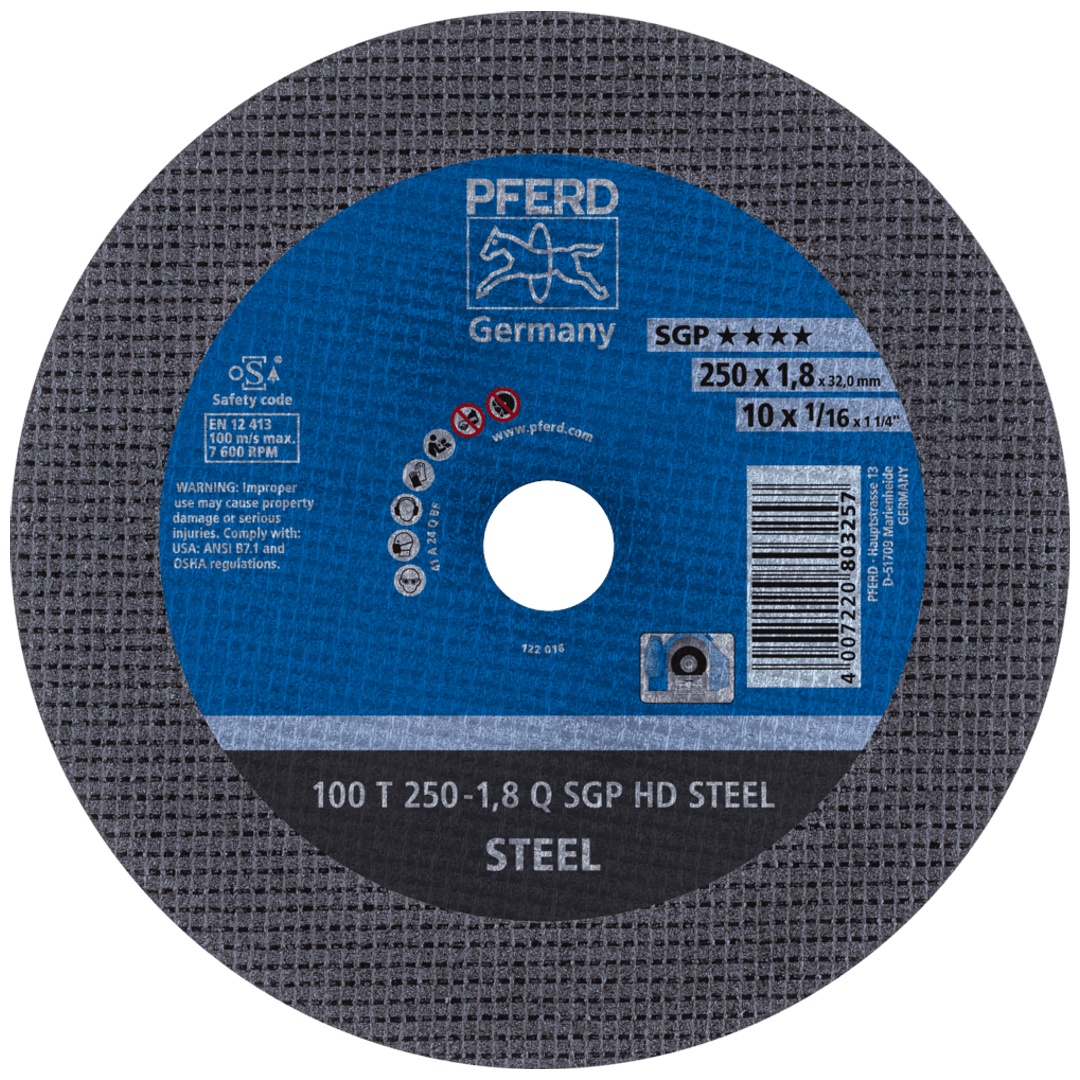 PFERD TOOLS Stationäre Trennscheibe T 250x1,8x32 mm mittelhart HD STEEL für Stahl 100m/s