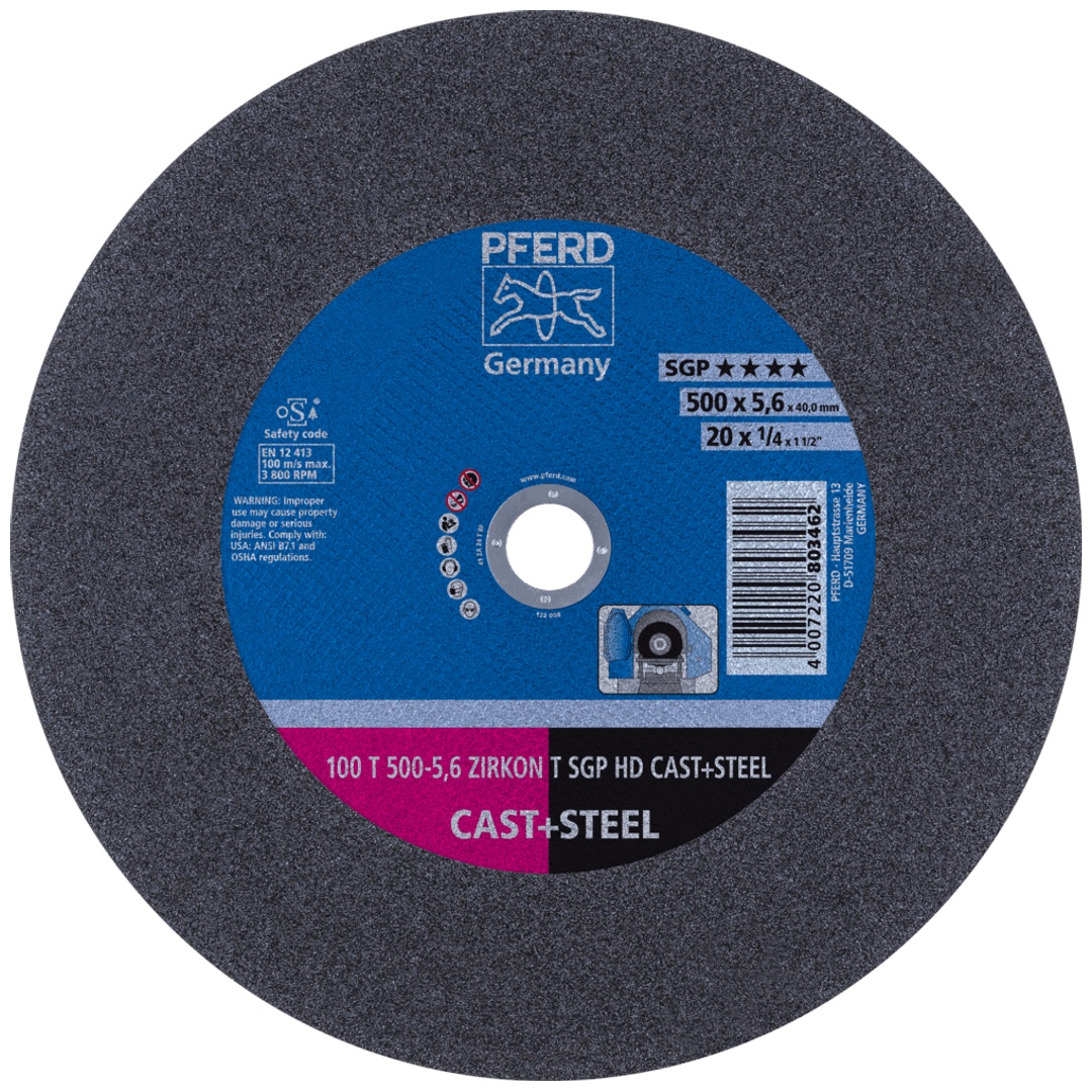 PFERD TOOLS Stationäre Trennscheibe T 500x5,6x40mm sehr hart HD CAST+STEEL für Guss/Stahl 100m/s