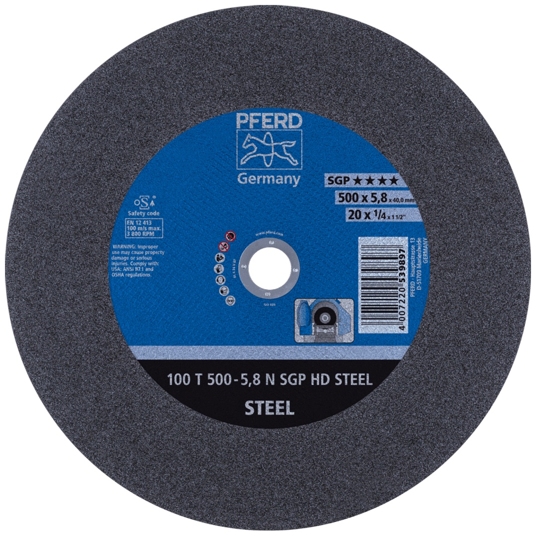 PFERD TOOLS Stationäre Trennscheibe T 500x5,8x40mm mittelhart HD STEEL für Stahl 100m/s