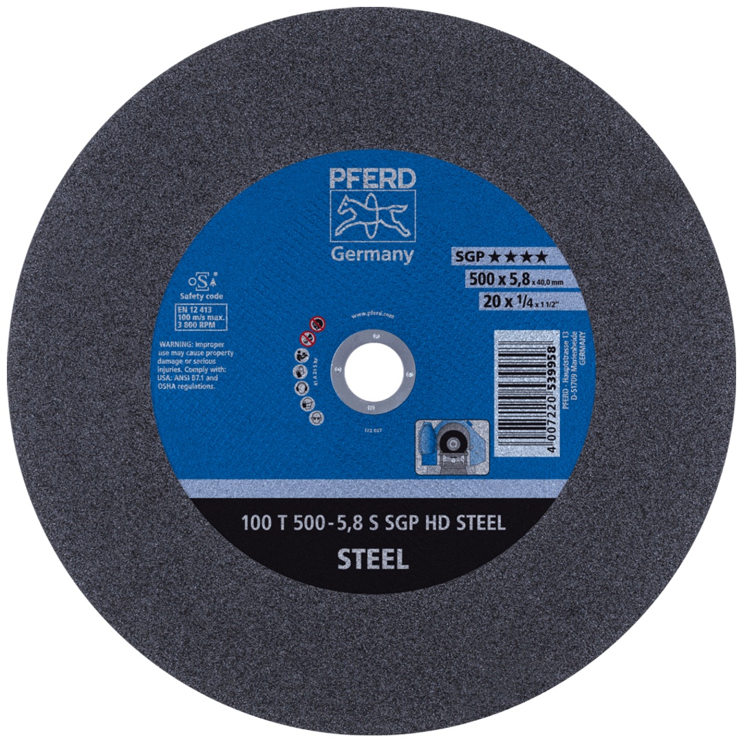PFERD TOOLS Stationäre Trennscheibe T 500x5,8x40mm hart HD STEEL für Stahl 100m/s