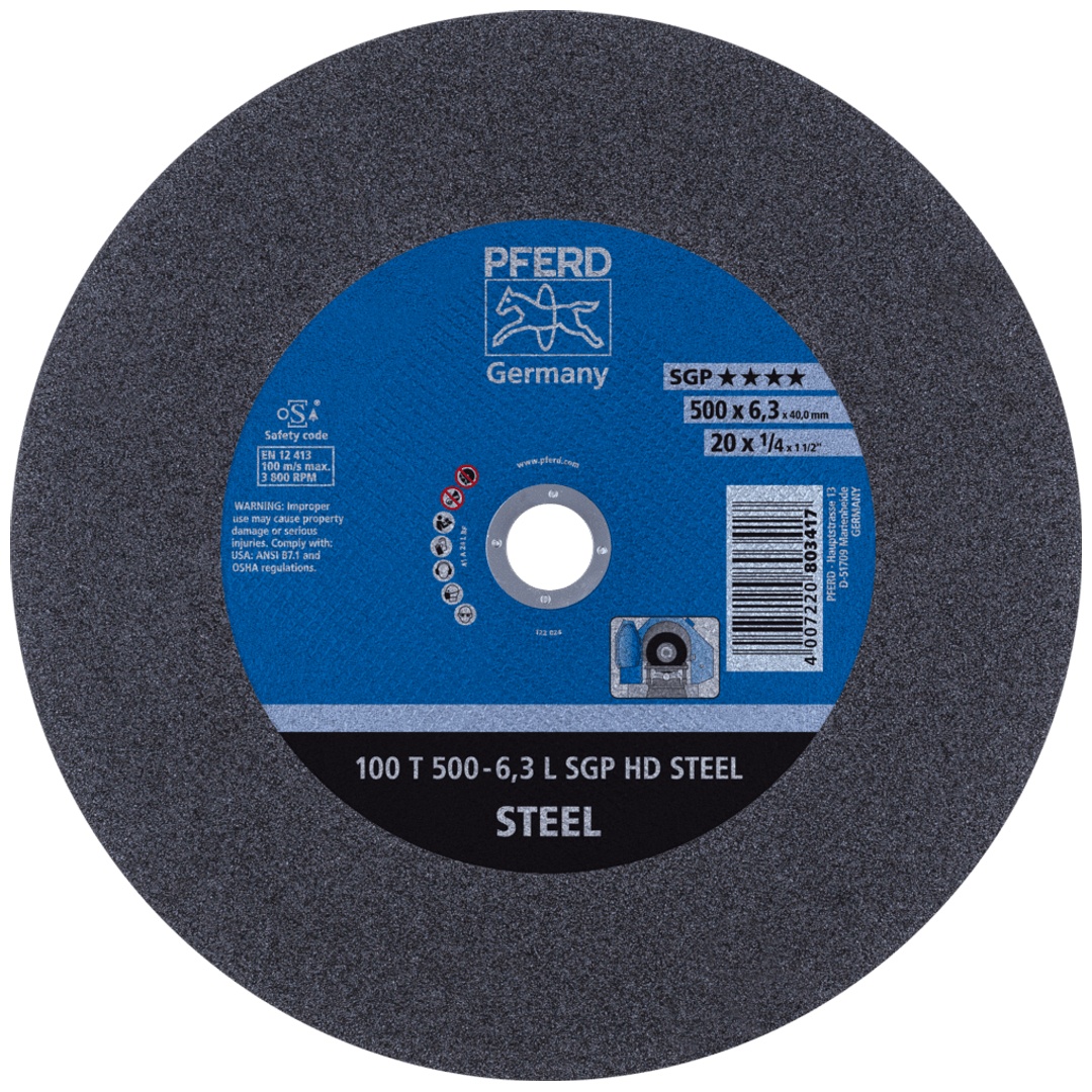 PFERD TOOLS Stationäre Trennscheibe T 500x6,3x40mm sehr weich HD STEEL für Stahl 100m/s
