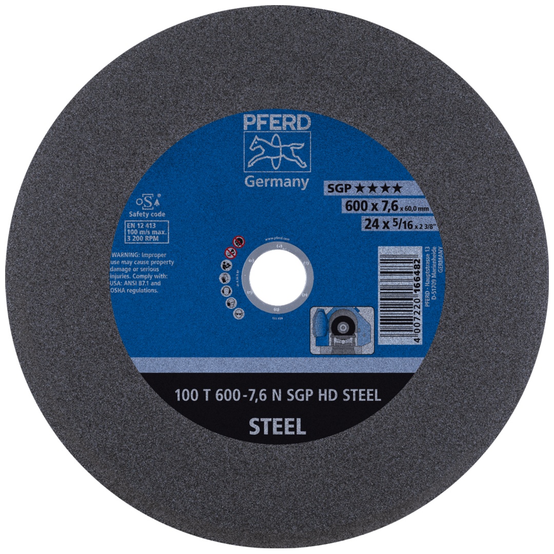 PFERD TOOLS Stationäre Trennscheibe T 600x7,6x60mm weich HD STEEL für Stahl 100m/s