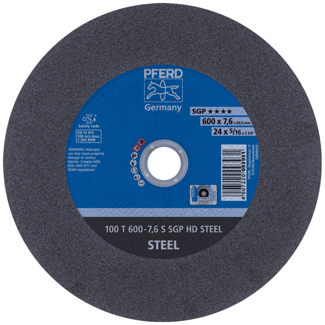 PFERD TOOLS Stationäre Trennscheibe T 600x7,6x60mm hart HD STEEL für Stahl 100m/s
