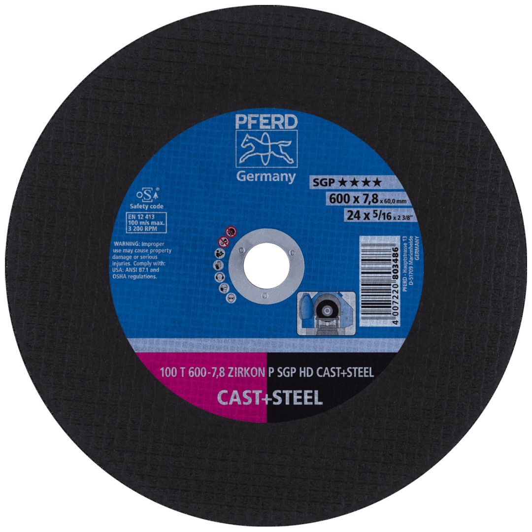 PFERD TOOLS Stationäre Trennscheibe T 600x7,8x60mm mittelhart HD CAST+STEEL für Guss/Stahl 100m/s