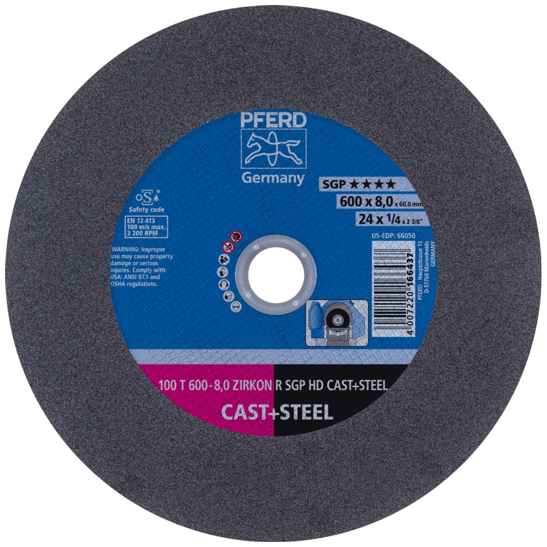 PFERD TOOLS Stationäre Trennscheibe T 600x8,0x60mm hart HD CAST+STEEL für Guss/Stahl 100m/s