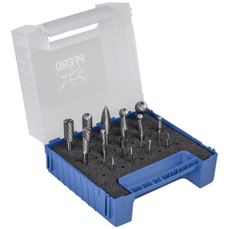 PFERD Hartmetall Frässtift Set 1500 Zahnung 3 PLUS/Z5 22-tlg. Ø 16/12/10/8/6/3/2mm Schaft-Ø 6mm universal mittel fein