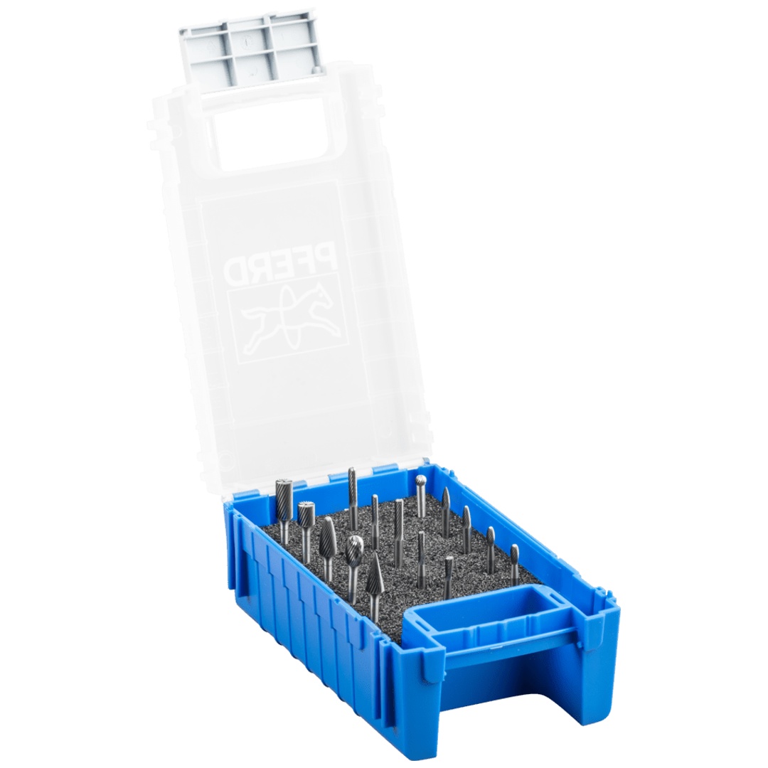 PFERD TOOLS Hartmetall Kleinfrässtift Set 1501 Zahnung 5 15-tlg. Ø 6/4/3/2mm Schaft-Ø 3mm universal fein
