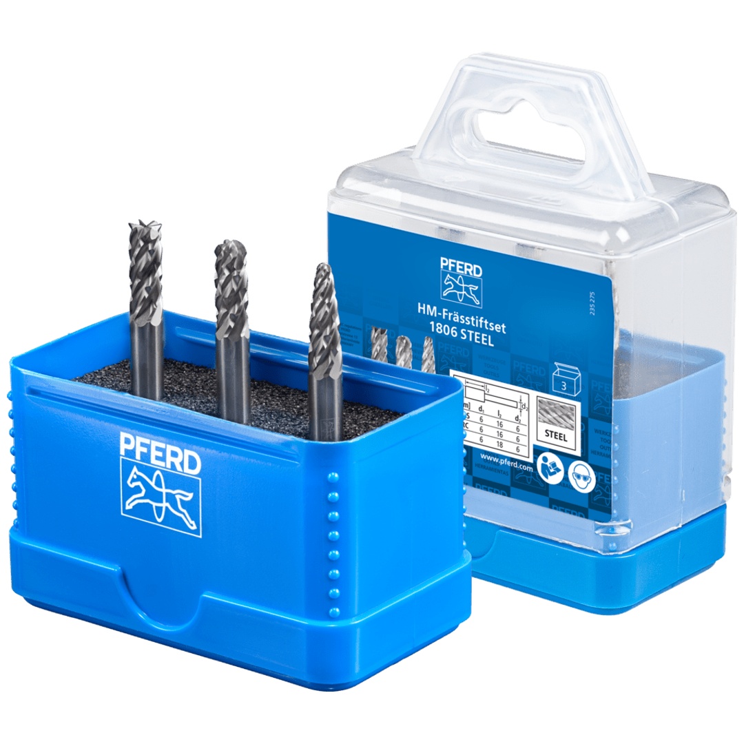 PFERD TOOLS Hartmetall Hochleistungsfrässtift Set 1806 STEEL 3-tlg. Ø 6mm Schaft-Ø 6 mm für Stahl