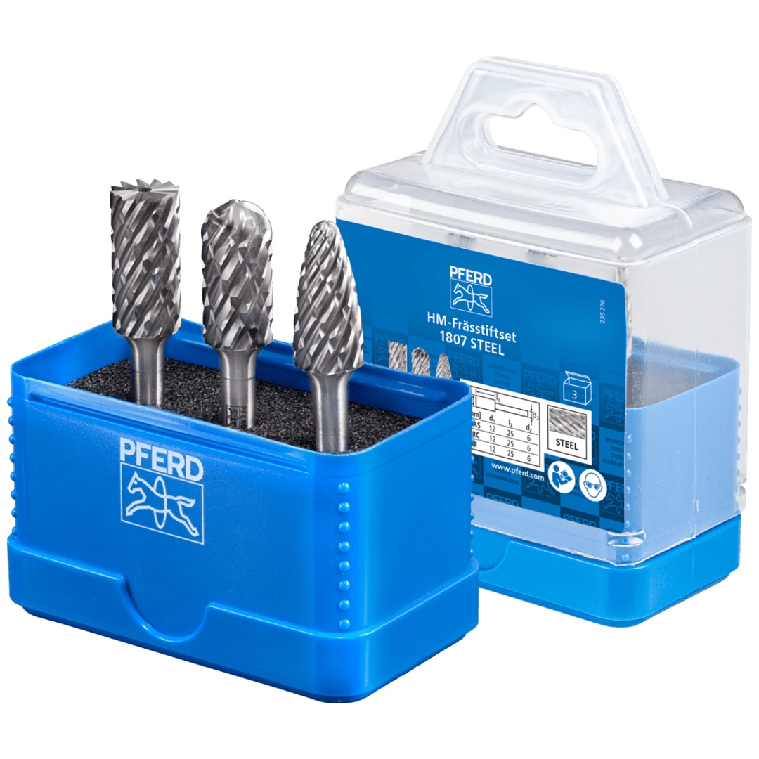 PFERD TOOLS Hartmetall Hochleistungsfrässtift Set 1807 STEEL 3-tlg. Ø 12mm Schaft-Ø 6 mm für Stahl
