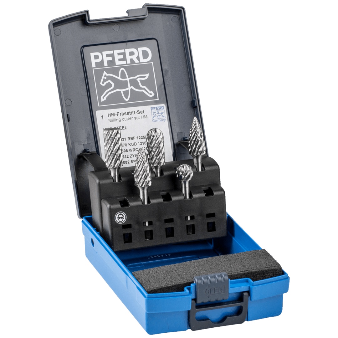 PFERD TOOLS Hartmetall Hochleistungsfrässtift Set STEEL 1812 5-tlg. Ø 12mm Schaft-Ø 6mm für Stahl