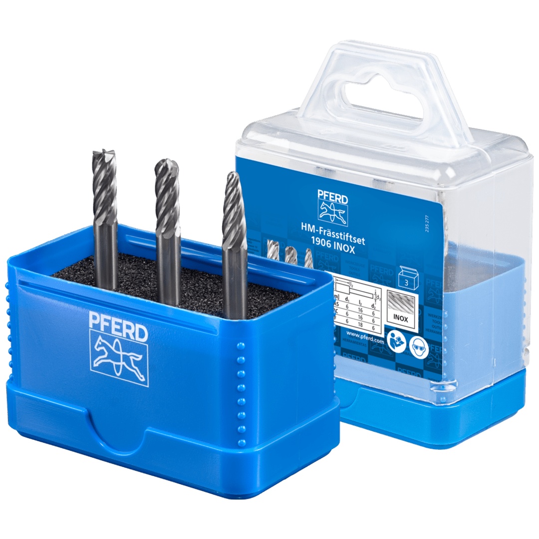 PFERD TOOLS Hartmetall Hochleistungsfrässtift Set 1906 INOX 3-tlg. Ø 6mm Schaft-Ø 6 mm für Edelstahl
