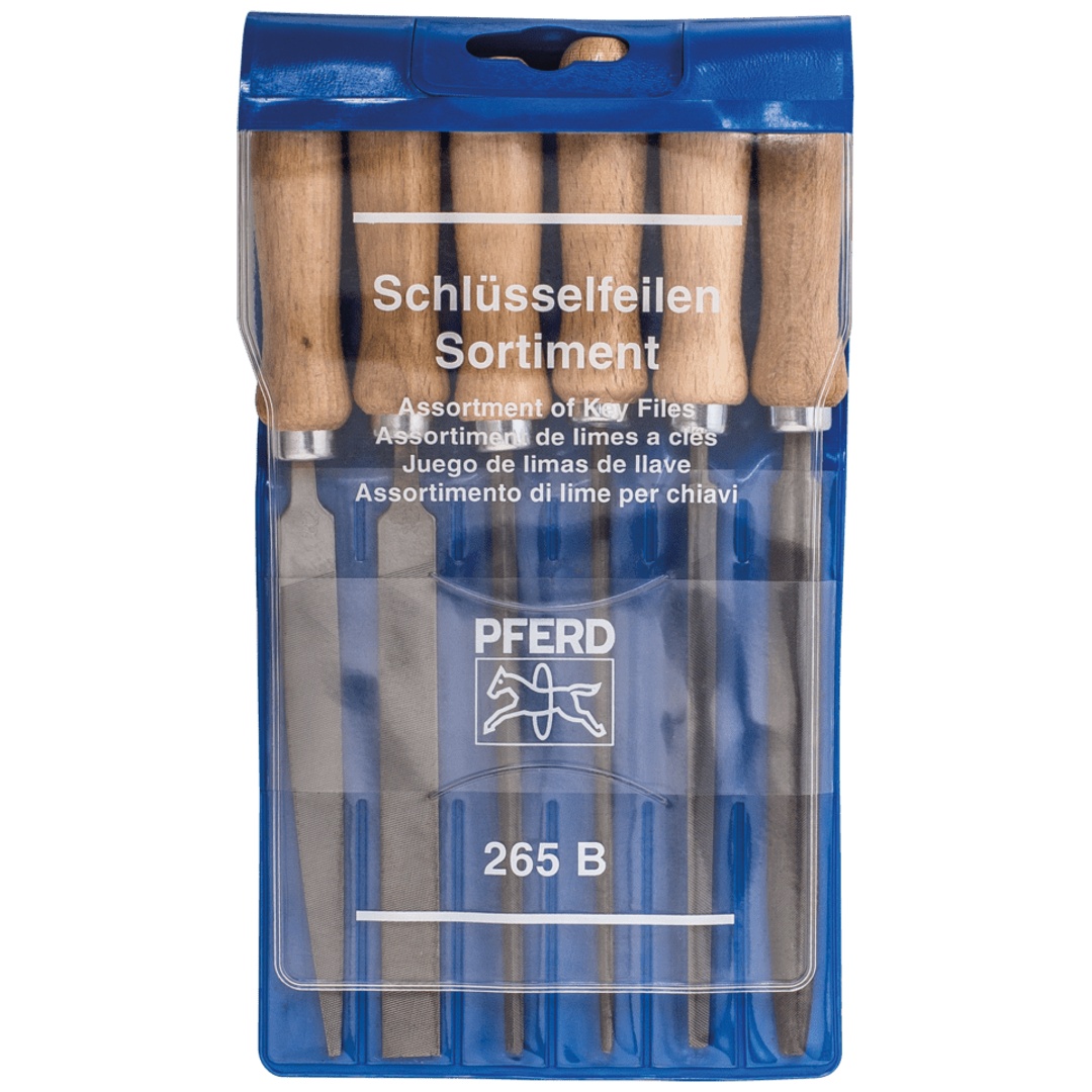 PFERD TOOLS Schlüsselfeilen-Set mit Holzheft 6-tlg. 100mm Hieb 2 für filigrane Feilarbeiten (265 B)