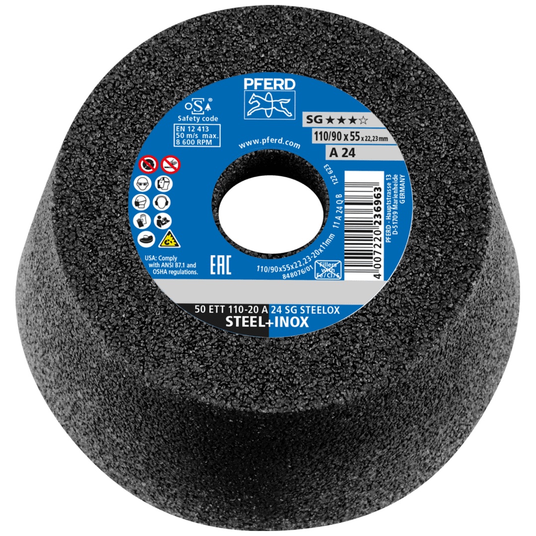 PFERD TOOLS Schleiftopf ETT 110x20x22,23 mm A24 Leistungslinie SG STEELOX für Stahl/Edelstahl