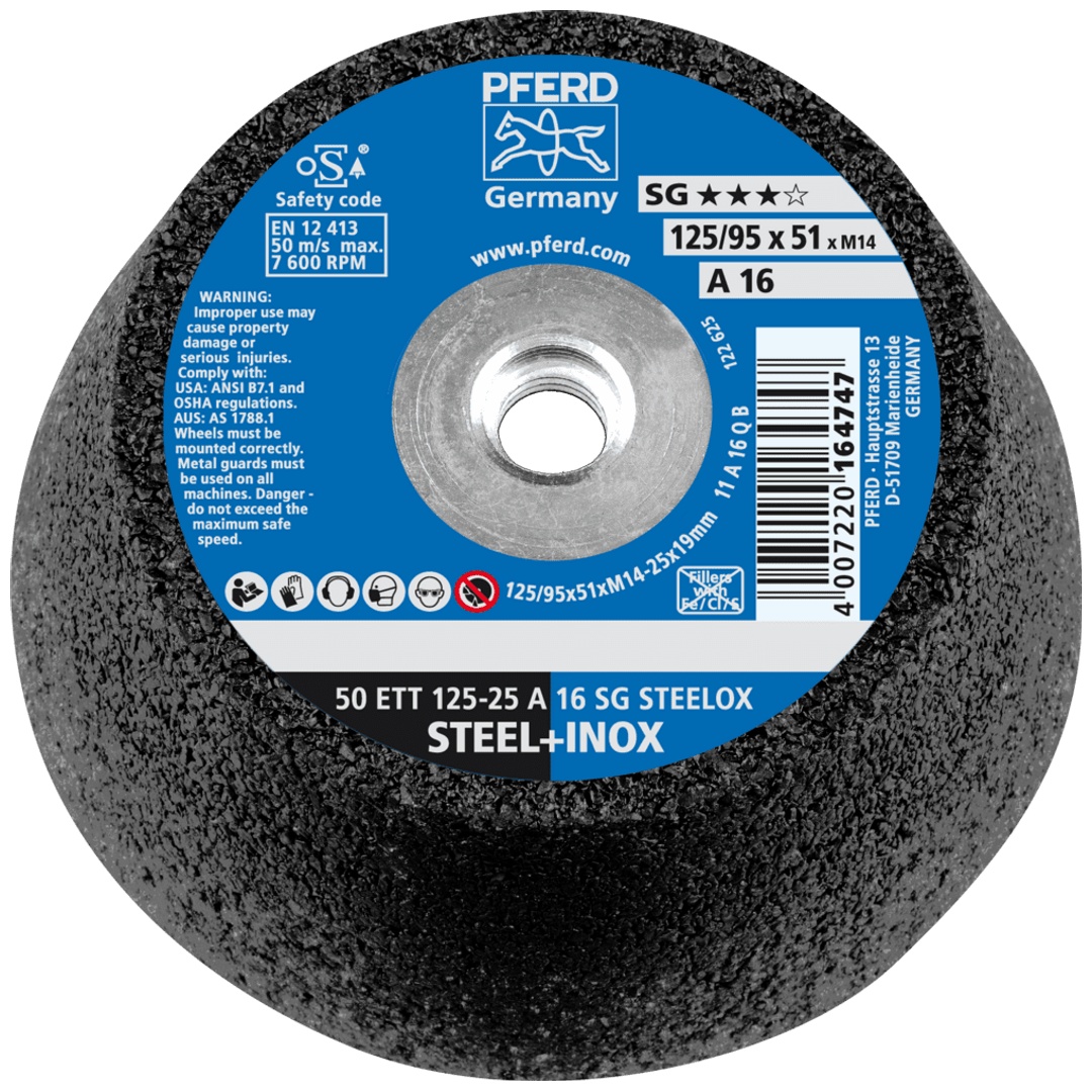 PFERD TOOLS Schleiftopf ETT 125x25 mm M14 Leistungslinie SG STEELOX für Stahl/Edelstahl