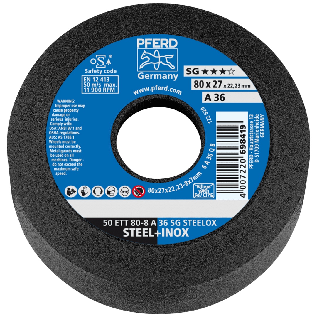 PFERD TOOLS Schleiftopf ETT 80x8x22,23 mm A36 Leistungslinie SG STEELOX für Stahl/Edelstahl