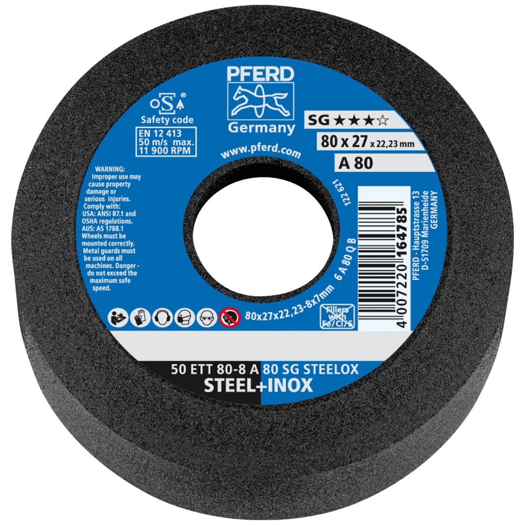 PFERD TOOLS Schleiftopf ETT 80x8x22,23 mm A80 Leistungslinie SG STEELOX für Stahl/Edelstahl