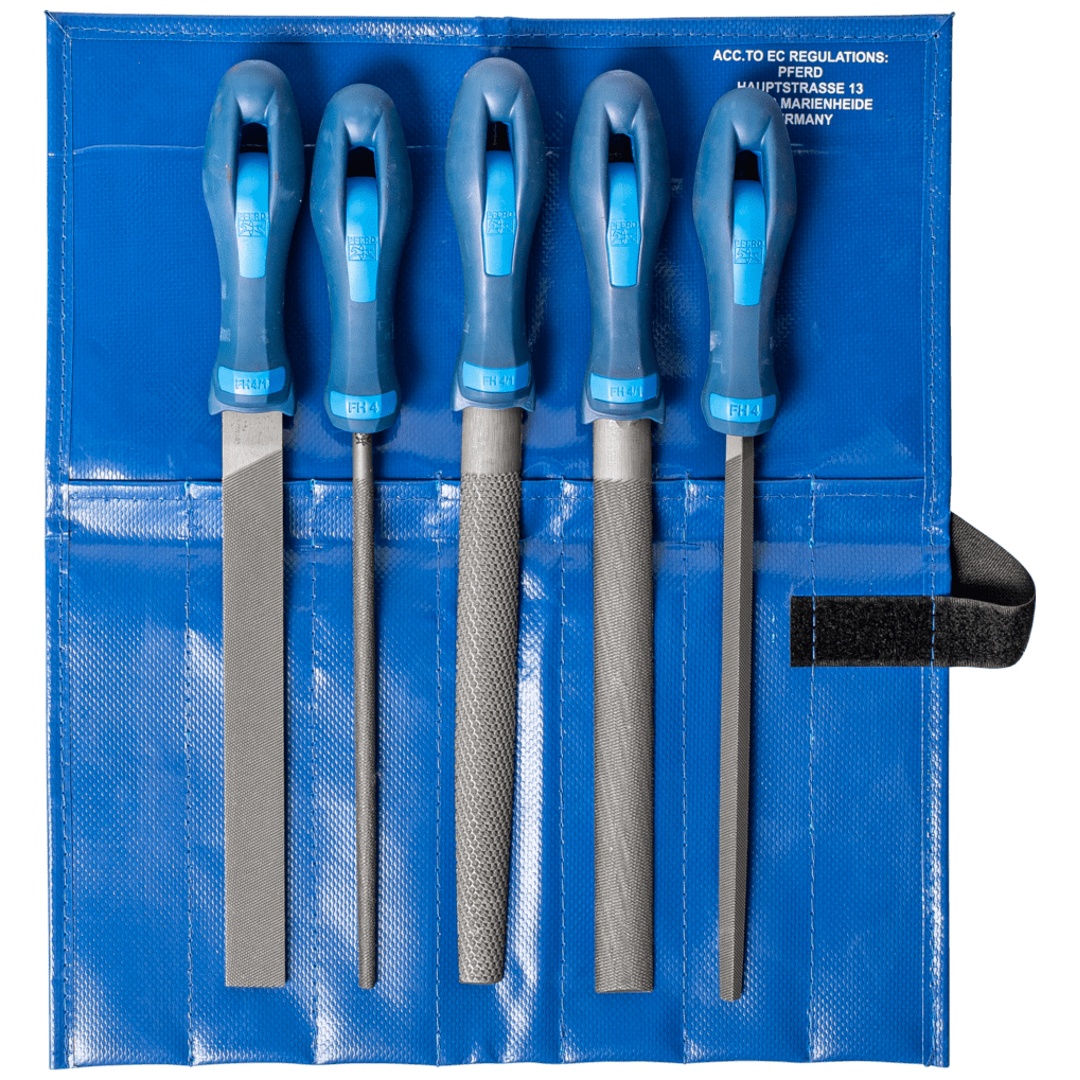 PFERD TOOLS Werkstattfeilen/-raspel-Set 5-tlg. in Rolltasche 200mm für grobe Zerspanung, Schruppen
