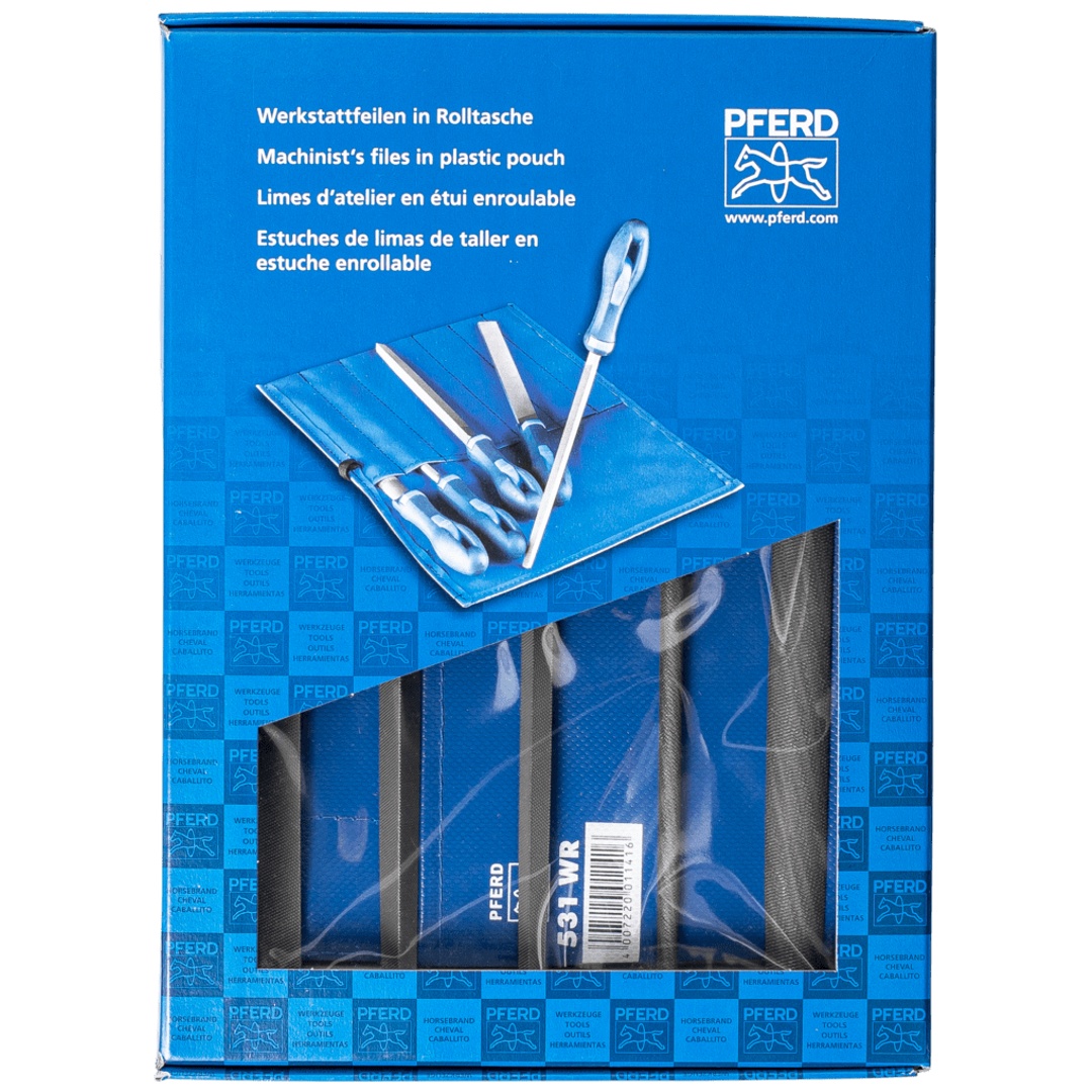 PFERD TOOLS Werkstattfeilen-Set WRU 5-tlg. in Rolltasche 200mm Hieb 1 für grobe Zerspanung, Schruppen
