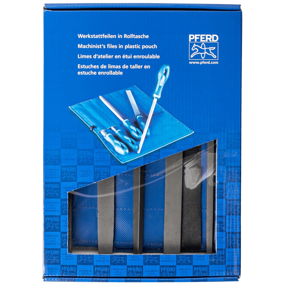 PFERD TOOLS Werkstattfeilen-Set WRU 5-tlg. in Rolltasche 200mm Hieb 3 für Feinbearbeitung, Schlichten