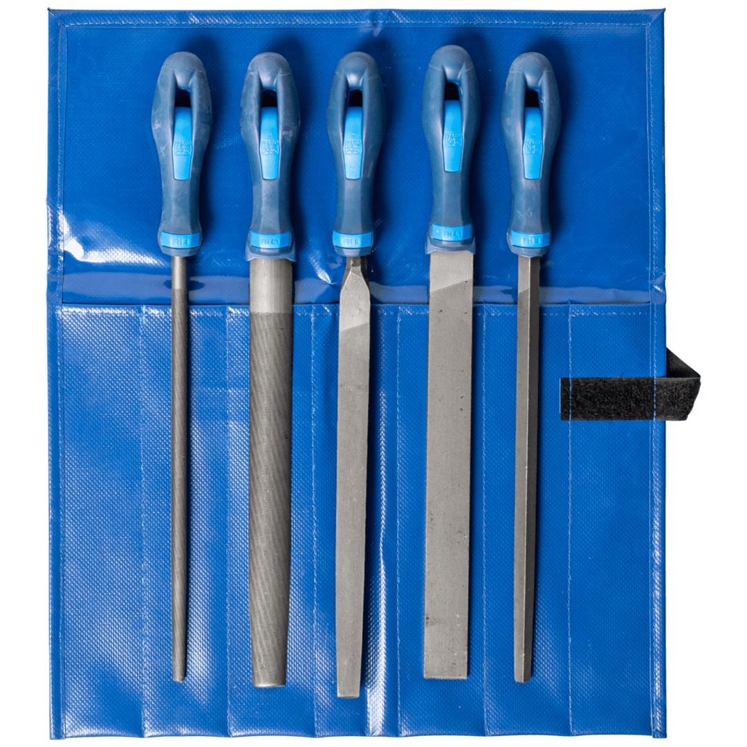 PFERD TOOLS Werkstattfeilen-Set WR 5-tlg. in Rolltasche 250mm Hieb 3 für Feinbearbeitung, Schlichten