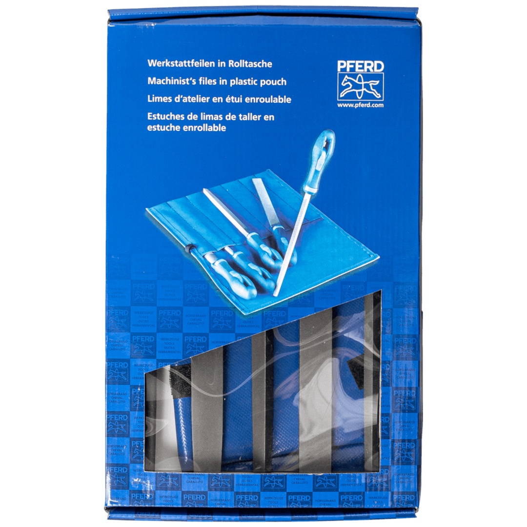 PFERD TOOLS Werkstattfeilen-Set WRU 5-tlg. in Rolltasche 250mm Hieb 3 für Feinbearbeitung, Schlichten