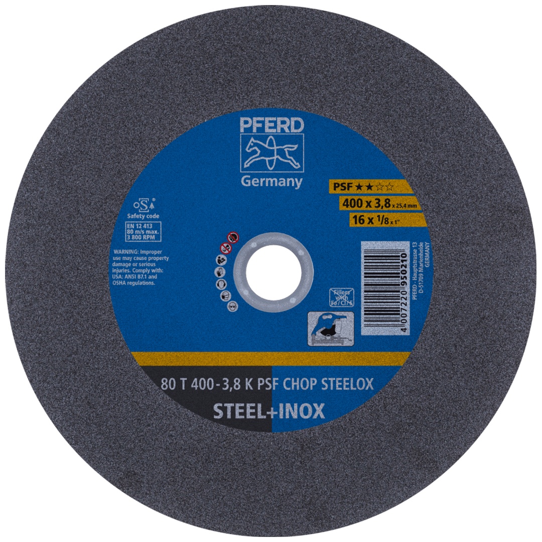 PFERD TOOLS Trennscheibe Metallkreissäge T 400x3,8x25,4 mm Uni.-Linie PSF CHOP STEELOX Stahl/Edelstahl (10)