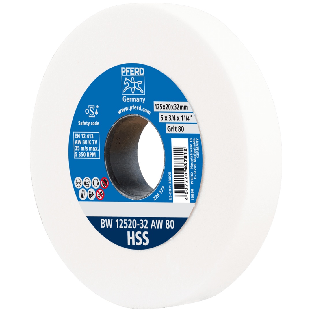 PFERD TOOLS Schleifbockscheibe Ø 125x20mm Bohrung-Ø 32 mm A80 zum Schärfen von HSS-Bohrern