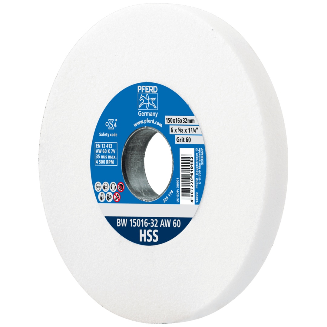 PFERD TOOLS Schleifbockscheibe Ø 150x16 mm Bohrung-Ø 32 mm A60 zum Schärfen von HSS-Bohrern