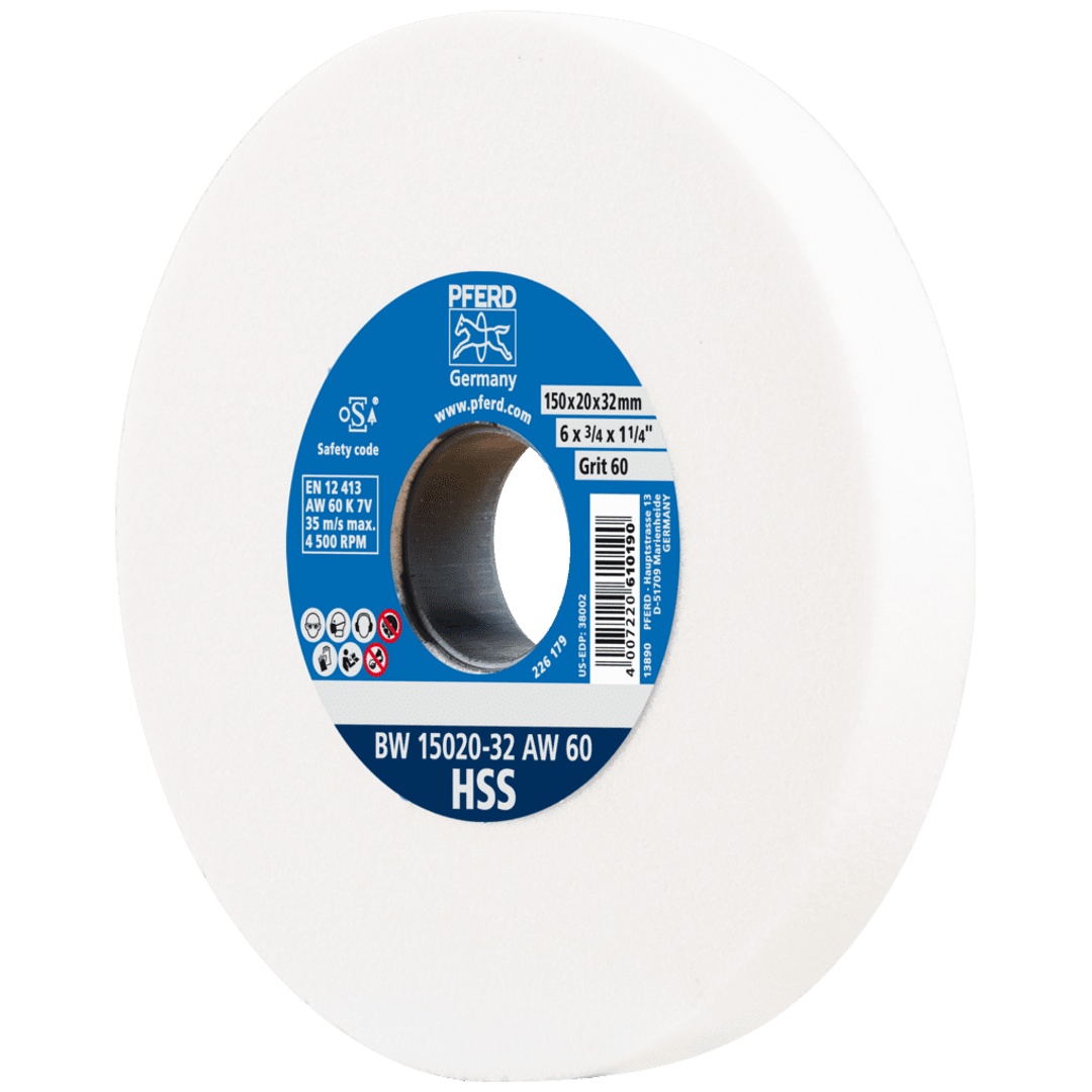 PFERD TOOLS Schleifbockscheibe Ø 150x20mm Bohrung-Ø 32 mm A60 zum Schärfen von HSS-Bohrern