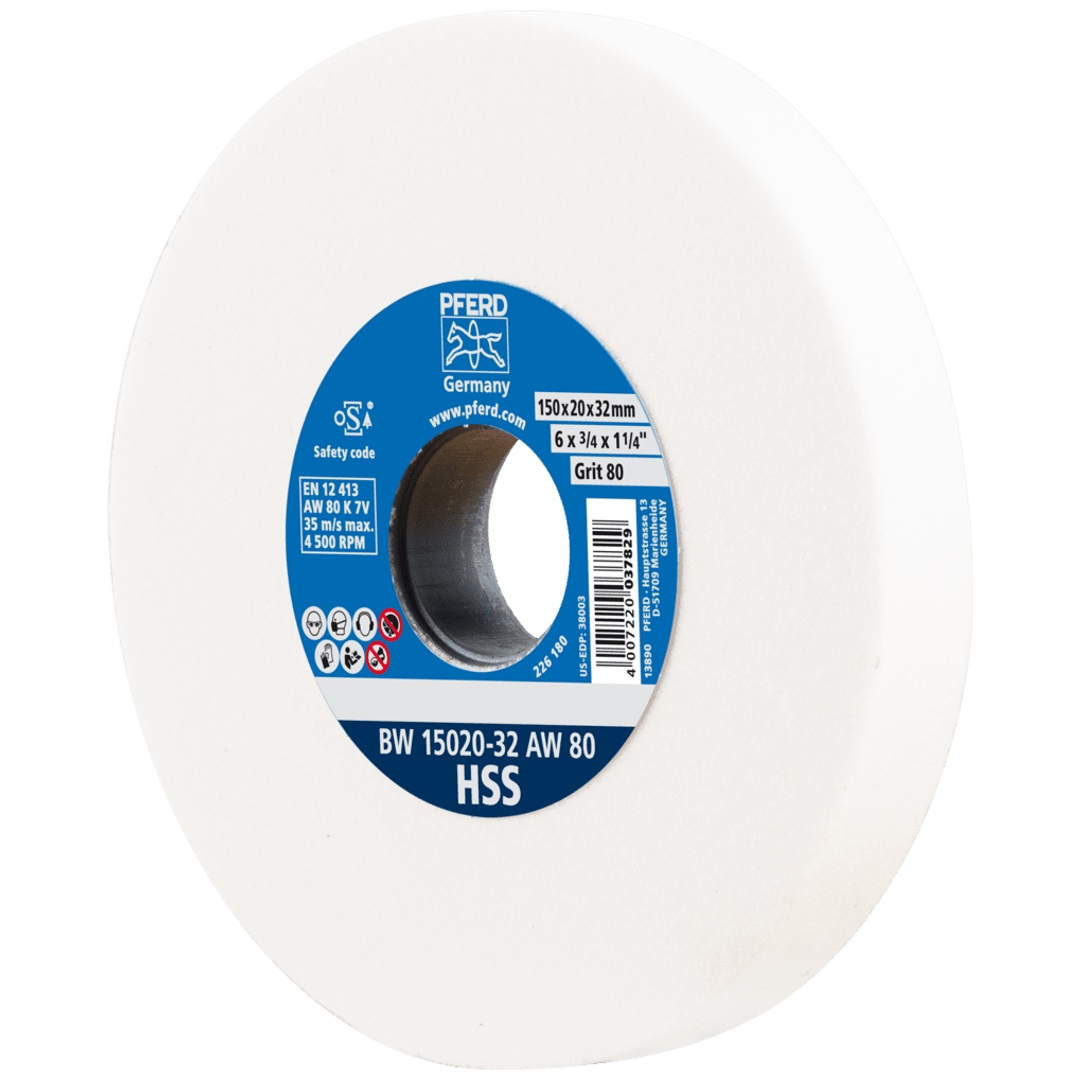PFERD TOOLS Schleifbockscheibe Ø 150x20mm Bohrung-Ø 32 mm A80 zum Schärfen von HSS-Bohrern