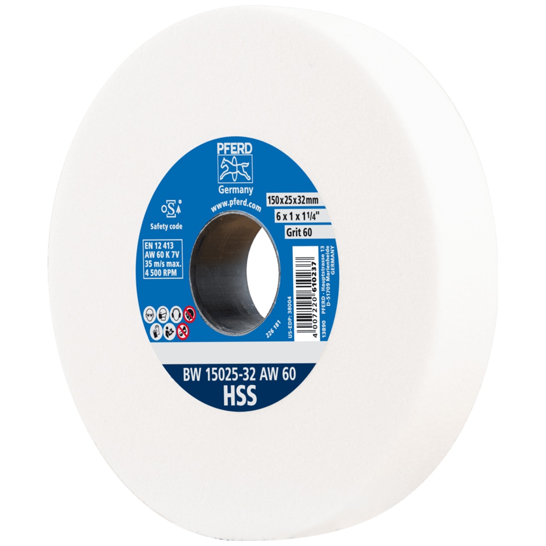 PFERD TOOLS Schleifbockscheibe Ø 150x25 mm Bohrung-Ø 32 mm A60 zum Schärfen von HSS-Bohrern