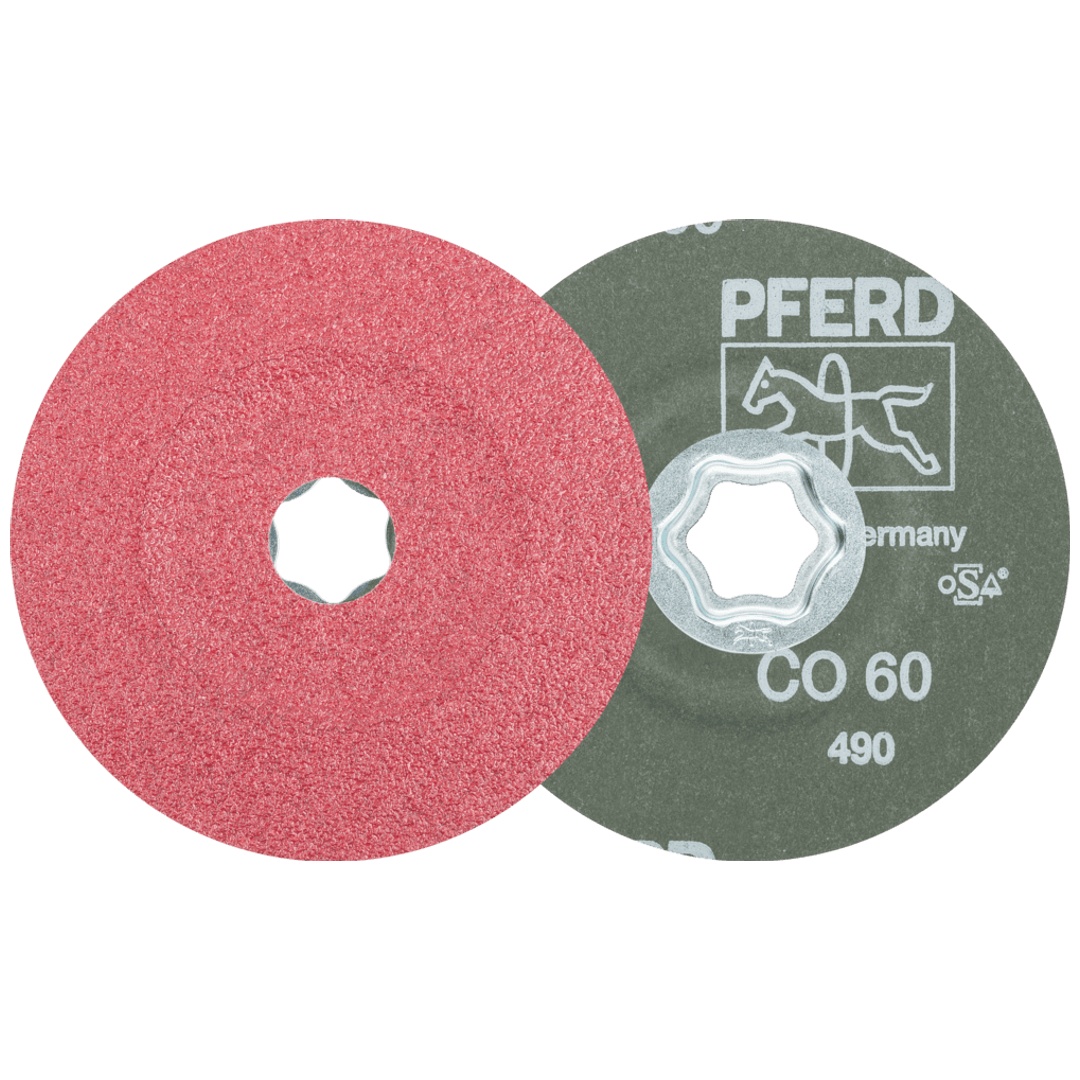 PFERD TOOLS COMBICLICK Keramikkorn Fiberscheibe Ø 115 mm CO60 für hohen Abtrag auf Stahl