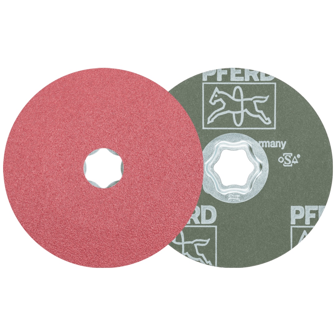 PFERD TOOLS COMBICLICK Keramikkorn Fiberscheibe Ø 115 mm CO80 für hohen Abtrag auf Stahl