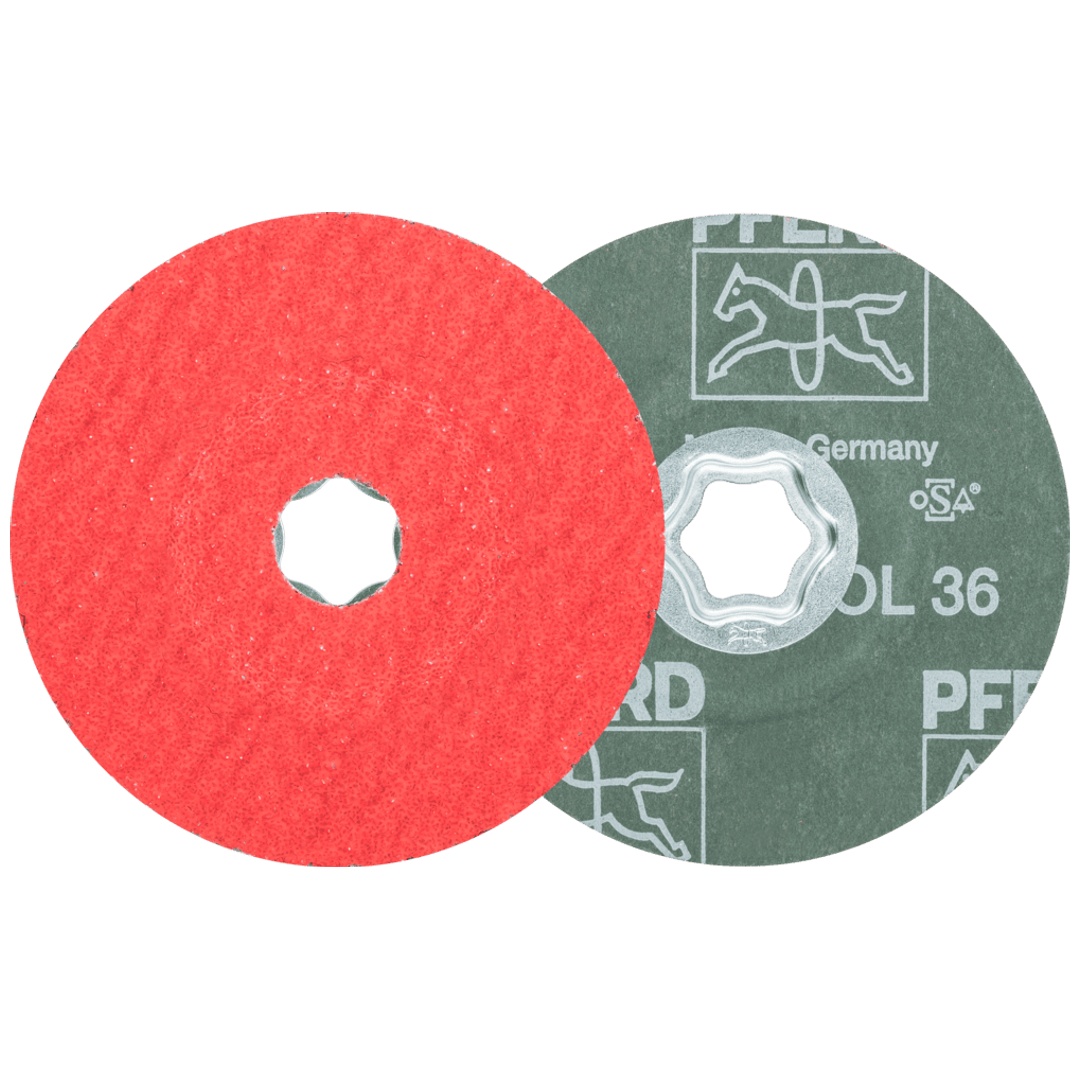 PFERD TOOLS COMBICLICK Keramikkorn Fiberscheibe Ø 115 mm CO-COOL36 für Edelstahl