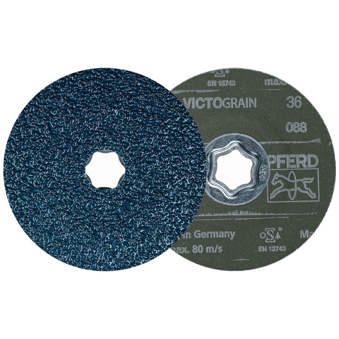 PFERD TOOLS COMBICLICK Fiberscheibe Ø 115 mm VICTOGRAIN 36 Höchstleistung auf Stahl