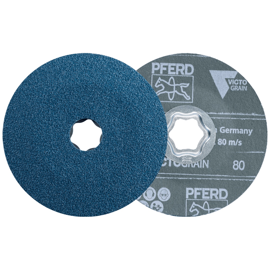 PFERD TOOLS COMBICLICK Fiberscheibe Ø 115 mm VICTOGRAIN 80 Höchstleistung auf Stahl