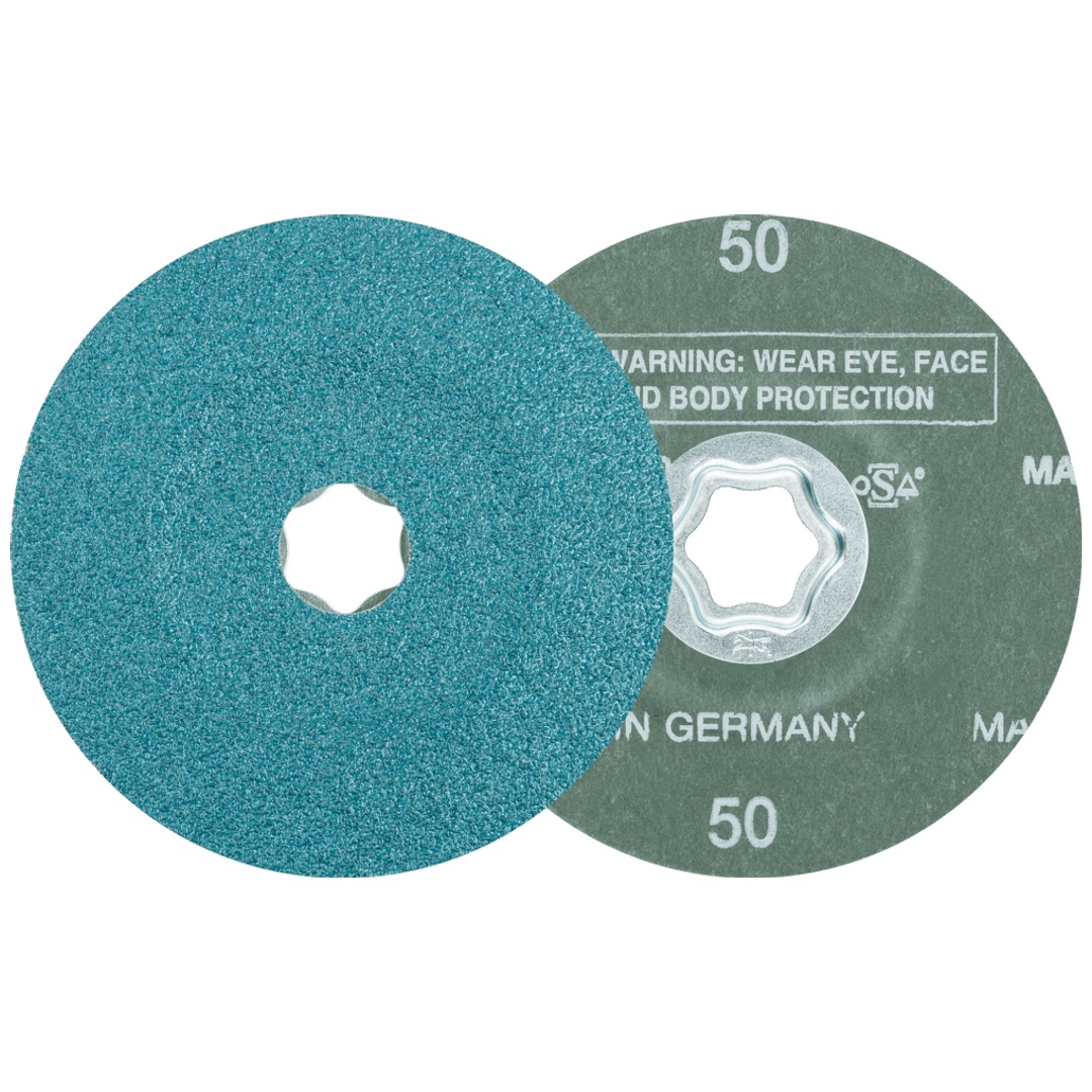 PFERD TOOLS COMBICLICK Zirkon Fiberscheibe Ø 115 mm Z50 für hohen Abtrag auf Stahl